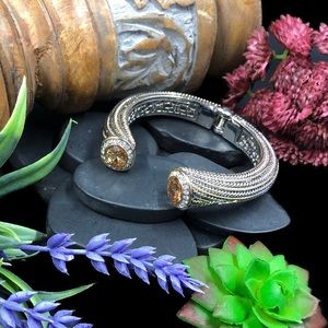 Chunky “Sea Urchin” Champagne Crystal Two Tone Hinged Bangle Bracelet